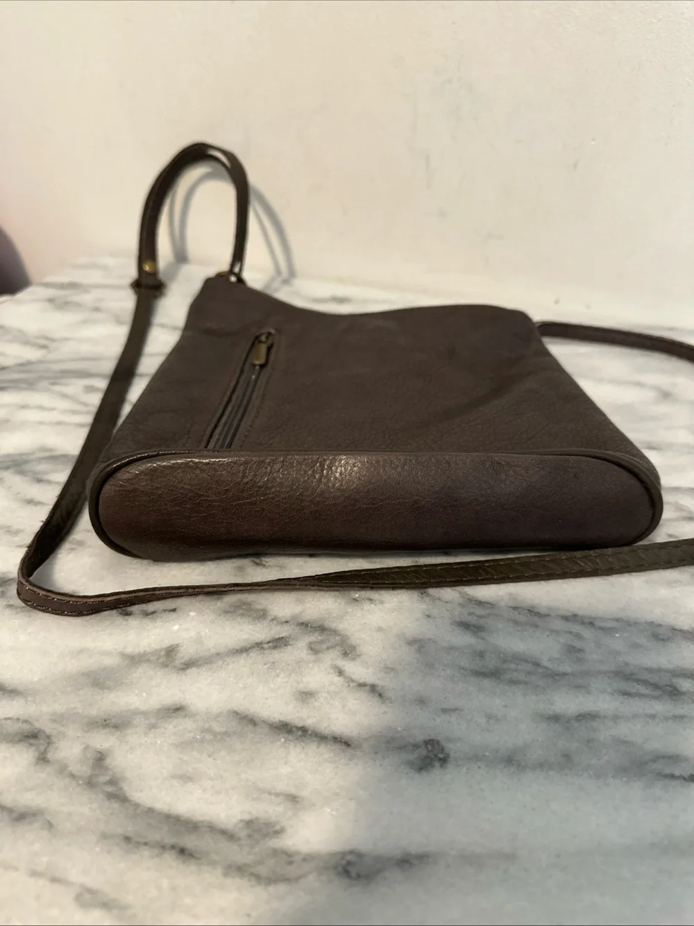 Men's Dark Brown Leather Messenger Crossbody Bag - Slim Everyday Carry